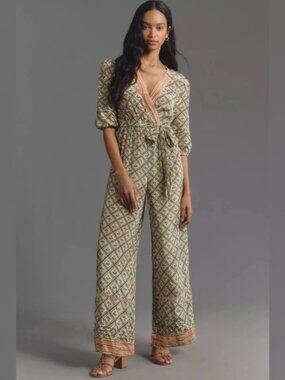 Anthropologie Farm Rio V-Neck Jumpsuit Sz XS